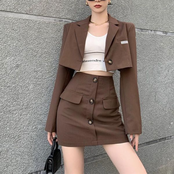 women's jackets high street suit female spring and autumn coffee color two-piece waist short long sleeve jacket hip skirt, Black;brown
women's jackets high street suit female spring and autumn coffee color two-piece waist short long sleeve jacket hip skirt, Black;brown