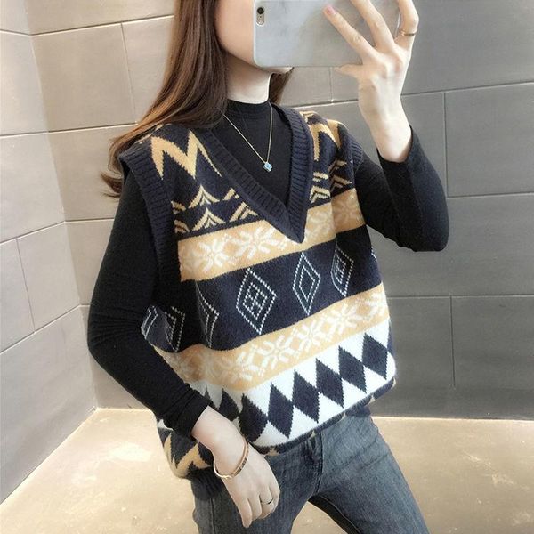 women's vests sweater women geometric v-neck all-match retro classic casual stylish korean harajuku womens vest streetwear chic x371, Black;white
women's vests sweater women geometric v-neck all-match retro classic casual stylish korean harajuku womens vest streetwear chic x371, Black;white