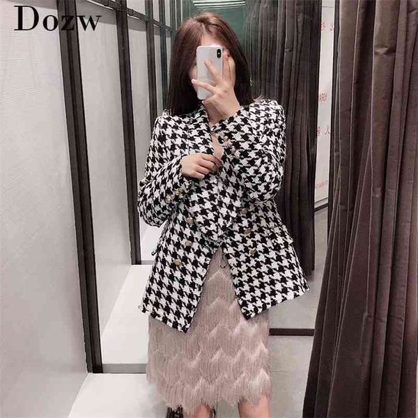 fashion houndstooth blazer women elegant tweed coat casual double breasted suit jacket long sleeve female chaqueta mujer 210515, White;black
fashion houndstooth blazer women elegant tweed coat casual double breasted suit jacket long sleeve female chaqueta mujer 210515, White;black