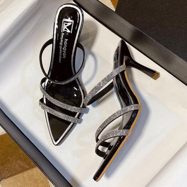2021 pointed stiletto women high heel slip on external wear rhinestone cross vamp summer ladies slides female dress shoes m, Black
2021 pointed stiletto women high heel slip on external wear rhinestone cross vamp summer ladies slides female dress shoes m, Black