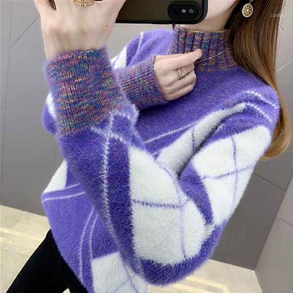 pullover mink down sweater women 2021 autumn winter fashion loose thicken all-match half high collar knitting female women's sweaters, White;black
pullover mink down sweater women 2021 autumn winter fashion loose thicken all-match half high collar knitting female women's sweaters, White;black