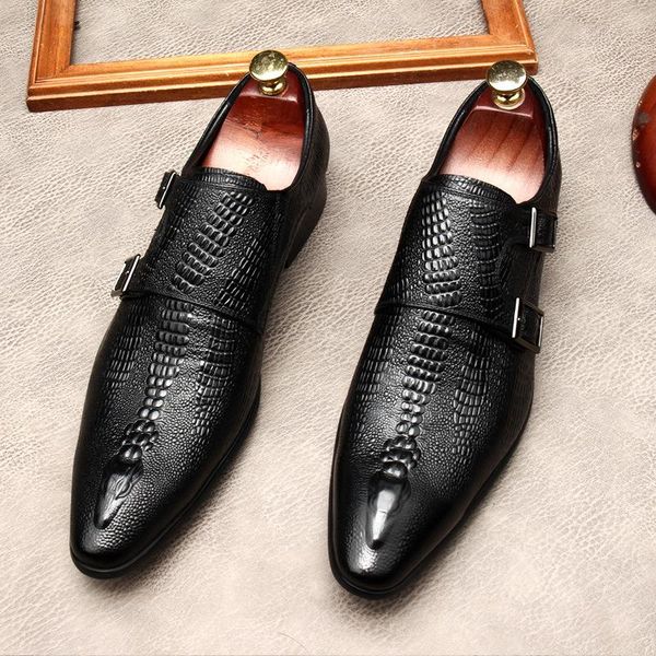men's business dress shoes crocodile pattern genuine leather formal men british style monk buckle oxfords g313, Black
men's business dress shoes crocodile pattern genuine leather formal men british style monk buckle oxfords g313, Black