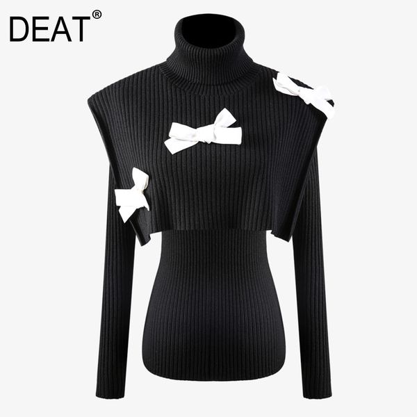 strip high collar solid black sweater with shawl women bow short two piece suit fashion tide spring gx38 210421, White;black
strip high collar solid black sweater with shawl women bow short two piece suit fashion tide spring gx38 210421, White;black