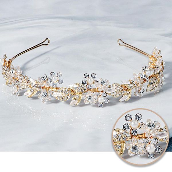 hair clips & barrettes headwear wedding po studio accessories crystal headband flower bridal lxh, Golden;silver