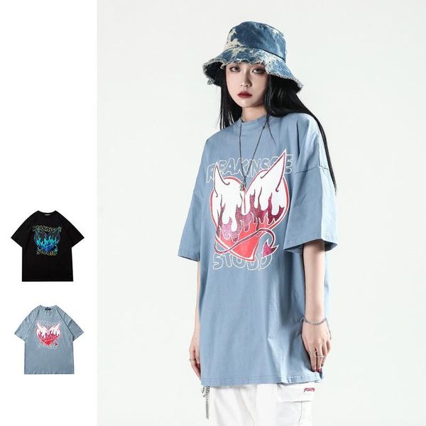 men's t-shirts summer little devil love print short-sleeved t-shirt loose oversized cotton couple shirt casual retro high quality, White;black
men's t-shirts summer little devil love print short-sleeved t-shirt loose oversized cotton couple shirt casual retro high quality, White;black
