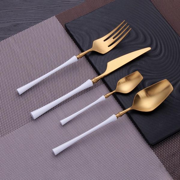 matte white dinnerware set stainless steel cutlery gold dinner knife fork coffee spoon silverware kitchen tableware sets
matte white dinnerware set stainless steel cutlery gold dinner knife fork coffee spoon silverware kitchen tableware sets