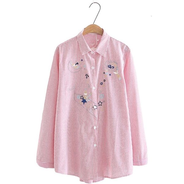women's blouses & shirts striped women blouse and cartoon embroidery long sleeve turndown collar cotton shirt for korean femme basic y, White
women's blouses & shirts striped women blouse and cartoon embroidery long sleeve turndown collar cotton shirt for korean femme basic y, White