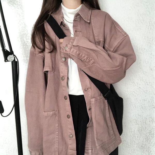 autumn korean smoke pink medium length denim jacket women loose and thin retro student long sleeve fashion women's jackets, Black;brown
autumn korean smoke pink medium length denim jacket women loose and thin retro student long sleeve fashion women's jackets, Black;brown