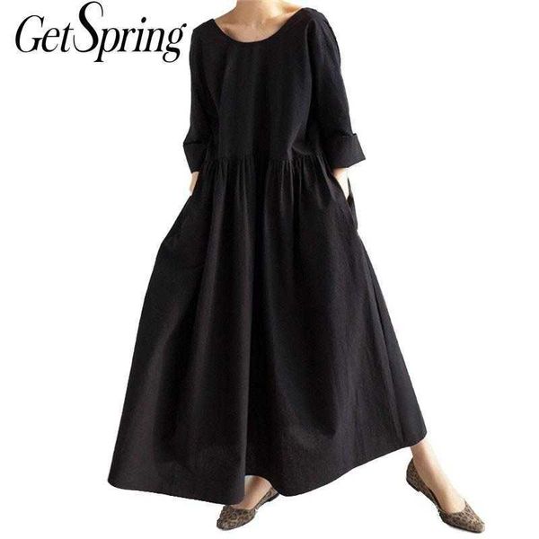 getspring women dress long sleeve cotton plus size dresses black gray loose casual summer clothes 210601
getspring women dress long sleeve cotton plus size dresses black gray loose casual summer clothes 210601