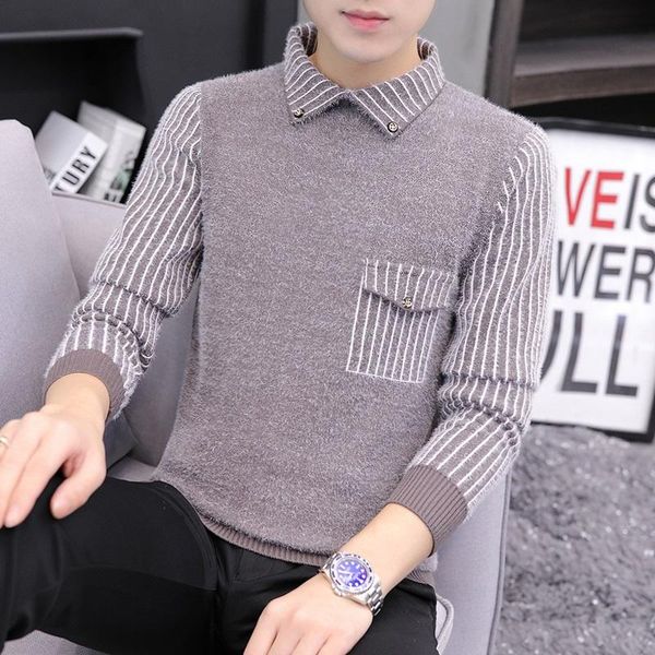men's sweaters 2021 shirt collar striped plaid colorblock sweater teenagers autumn and winter mink-like wool personality, White;black
men's sweaters 2021 shirt collar striped plaid colorblock sweater teenagers autumn and winter mink-like wool personality, White;black