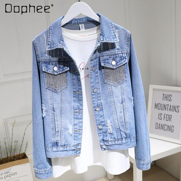 spring and autumn korean slim fit slimming diamond inlaid short denim jacket women's ripped fashion jackets, Black;brown
spring and autumn korean slim fit slimming diamond inlaid short denim jacket women's ripped fashion jackets, Black;brown