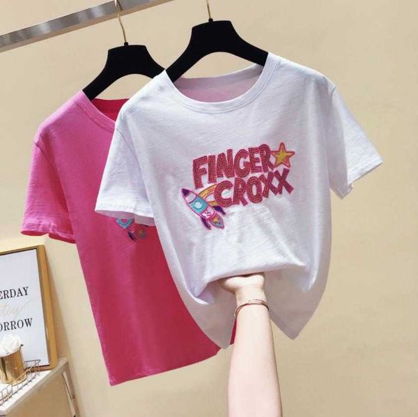 verhellen korean style cotton t-shirt women summer fashion women short sleeve sequined letter white tee shirt femme 210706
verhellen korean style cotton t-shirt women summer fashion women short sleeve sequined letter white tee shirt femme 210706