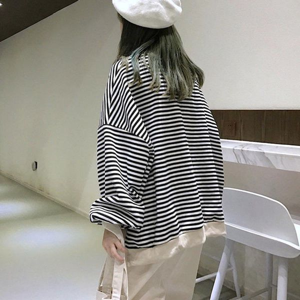 women's t-shirt autumn korean harajuku style striped thin long-sleeved sweater top, White
women's t-shirt autumn korean harajuku style striped thin long-sleeved sweater top, White