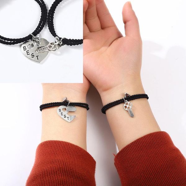 link, chain 2pcs couple bracelets for women men charm lock key friendship rope braided distance bracelet lover jewelry gift, Black
link, chain 2pcs couple bracelets for women men charm lock key friendship rope braided distance bracelet lover jewelry gift, Black