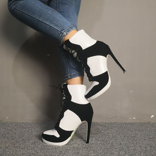 handmade womens high heels boots patchwork leather real pictures sports-style crisscross ankle booties large size fashion winter shoes d564, Black
handmade womens high heels boots patchwork leather real pictures sports-style crisscross ankle booties large size fashion winter shoes d564, Black