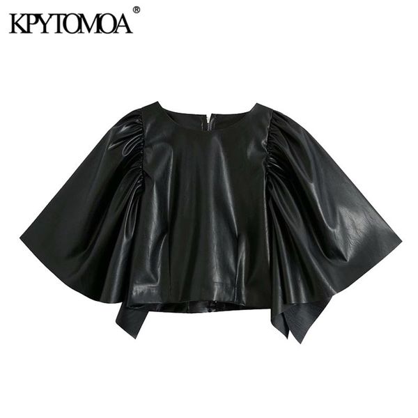 women fashion faux leather cropped blouses vintage short sleeve shoulder pleats back zipper female shirts chic 210420, White
women fashion faux leather cropped blouses vintage short sleeve shoulder pleats back zipper female shirts chic 210420, White