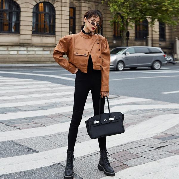 solid casual pu women short jacket buttons puff sleeve streetwear leather vintage harajuku ropa mujer coats bh50jk women's jackets, Black;brown
solid casual pu women short jacket buttons puff sleeve streetwear leather vintage harajuku ropa mujer coats bh50jk women's jackets, Black;brown