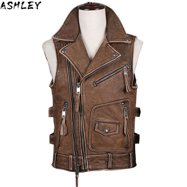 vintage brown 2021 men biker's leather vest large size 5xl genuine thick cowhide autumn slim fit short motorcycle men's vests, Black;white
vintage brown 2021 men biker's leather vest large size 5xl genuine thick cowhide autumn slim fit short motorcycle men's vests, Black;white