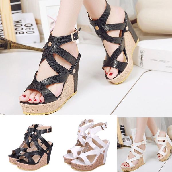 dress shoes women's leather heel platform wedge open toe casual sandals ankle buckle strap chaussure femme calzado a01, Black
dress shoes women's leather heel platform wedge open toe casual sandals ankle buckle strap chaussure femme calzado a01, Black