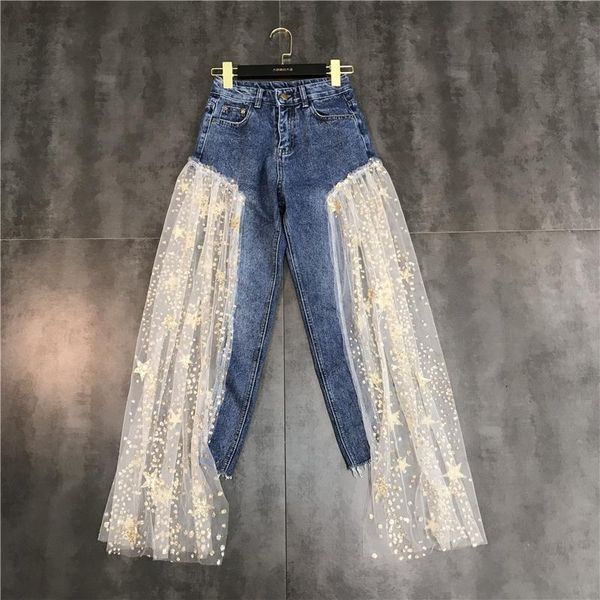 women's pants & capris side opening stitching stars mesh sequins heavy industry trend jeans women 2021 spring, Black;white
women's pants & capris side opening stitching stars mesh sequins heavy industry trend jeans women 2021 spring, Black;white