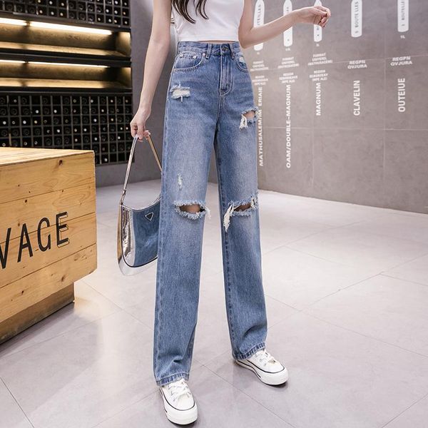 women's jeans hole broken denim summer 2021 loose high waist casual wide leg straight pants thin y2k 821e, Blue
women's jeans hole broken denim summer 2021 loose high waist casual wide leg straight pants thin y2k 821e, Blue