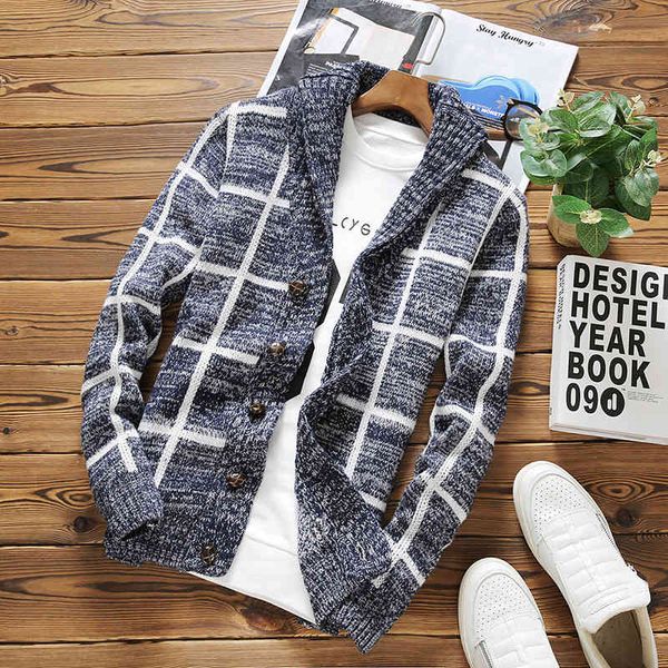 fashion sweater plaid cardigan coat men's autumn thickening lapel button knitted, White;black
fashion sweater plaid cardigan coat men's autumn thickening lapel button knitted, White;black