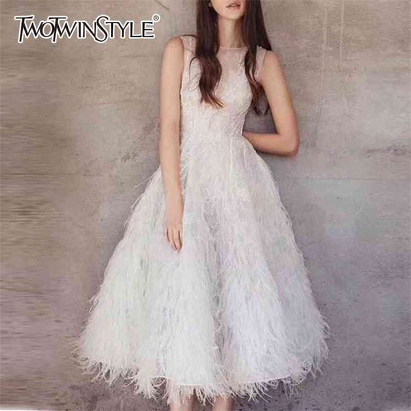 party dress female o neck sleeveless embroidery beading feather midi dresses women elegant fashion summer 210520, Black;gray
party dress female o neck sleeveless embroidery beading feather midi dresses women elegant fashion summer 210520, Black;gray