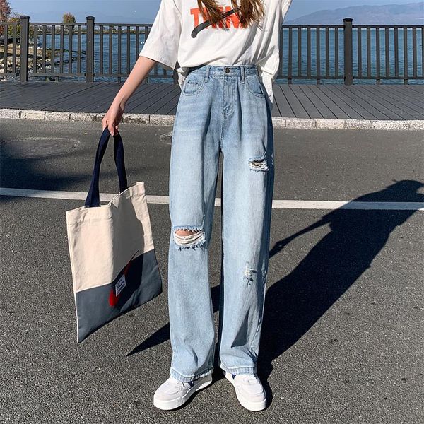 women's jeans hole trousers high waist 2021 summer fashion ripped pants loose straight denim washed female, Blue
women's jeans hole trousers high waist 2021 summer fashion ripped pants loose straight denim washed female, Blue