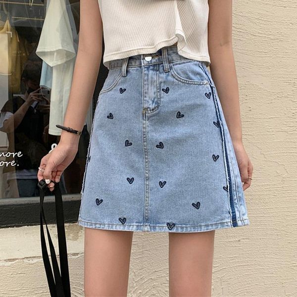 skirts love embroidery zipper mini skirt spring summer high waist denim womens korean fashion clothing sweet style hipster, Black 
skirts love embroidery zipper mini skirt spring summer high waist denim womens korean fashion clothing sweet style hipster, Black