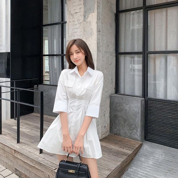 casual dresses 2021 summer french retro niche shirt draped three-quarter sleeves arrangement button solid color dress female, Black;gray
casual dresses 2021 summer french retro niche shirt draped three-quarter sleeves arrangement button solid color dress female, Black;gray