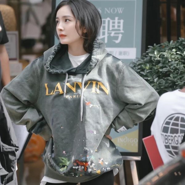 verified version of langfan co branded fashion brand old hooded drawstring splash ink letter yang mi's same women's sweater top, Black
verified version of langfan co branded fashion brand old hooded drawstring splash ink letter yang mi's same women's sweater top, Black
