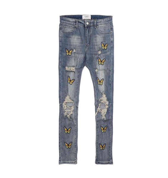 fashion style men's beggars with holes butterfly embroidered jeans trendy slim punk student pants, Blue
fashion style men's beggars with holes butterfly embroidered jeans trendy slim punk student pants, Blue