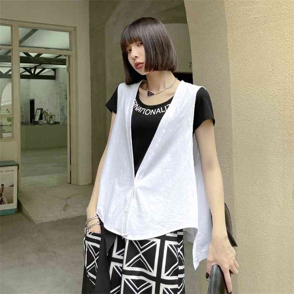 japan style solid high street women vest summer simple single breasted sleeveless coat fashion loose chic tank 210519, Black;white
japan style solid high street women vest summer simple single breasted sleeveless coat fashion loose chic tank 210519, Black;white