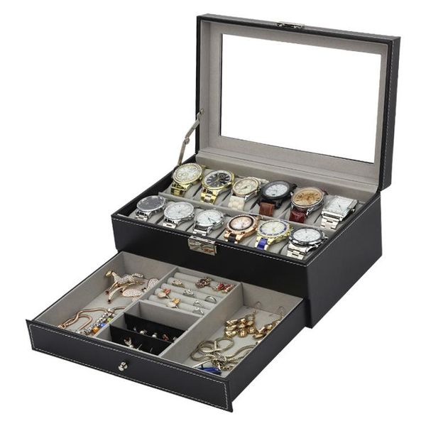 watch boxes & cases 12 grids single/double layer box pu leather case organizer with word lock for women men gift, Black;blue
watch boxes & cases 12 grids single/double layer box pu leather case organizer with word lock for women men gift, Black;blue