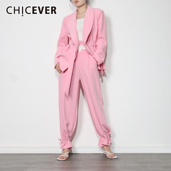 women's two piece pants chicever casual office lady suit for women lace up long sleeve blazer high waist straight trouser pink sets, White
women's two piece pants chicever casual office lady suit for women lace up long sleeve blazer high waist straight trouser pink sets, White