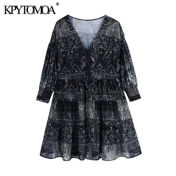 women chic fashion semi-sheer ruffled printed mini dress vintage v neck three quarter sleeve female dresses mujer 210416, Black;gray
women chic fashion semi-sheer ruffled printed mini dress vintage v neck three quarter sleeve female dresses mujer 210416, Black;gray