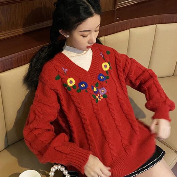 sweet loose korean style 2021 autumn clothing winter floral sweater women casual long sleeve v-neck knitted pullover women's sweaters, White;black
sweet loose korean style 2021 autumn clothing winter floral sweater women casual long sleeve v-neck knitted pullover women's sweaters, White;black