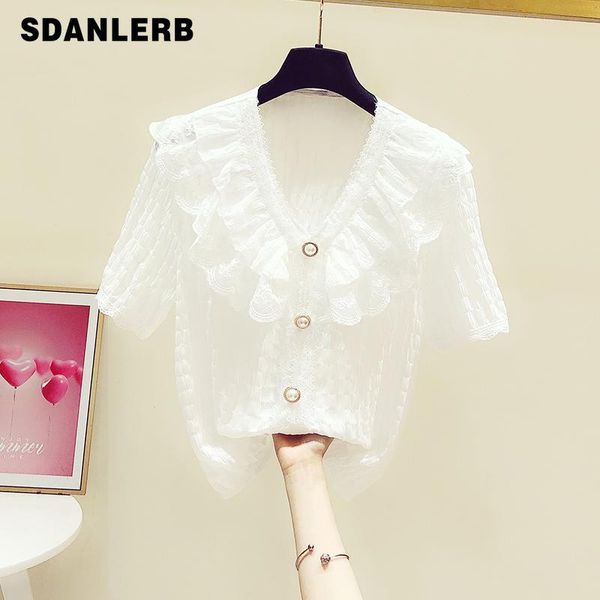 women's blouses & shirts 2021 summer lace ruffled v-neck short sleeve chiffon shirt temperament loose white blouse sweet french top
women's blouses & shirts 2021 summer lace ruffled v-neck short sleeve chiffon shirt temperament loose white blouse sweet french top
