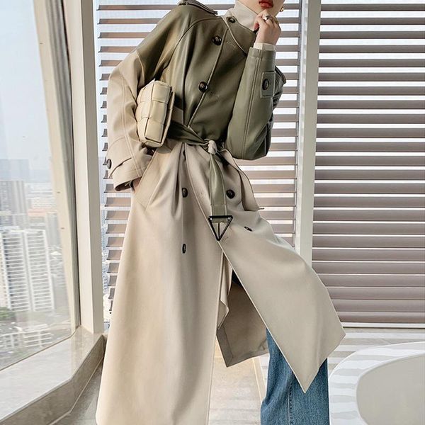 women's trench coats 2021 winter women stylish pu leather bandage coat chic double breasted panelled patchwork casual windbreaker overc, Tan;black
women's trench coats 2021 winter women stylish pu leather bandage coat chic double breasted panelled patchwork casual windbreaker overc, Tan;black
