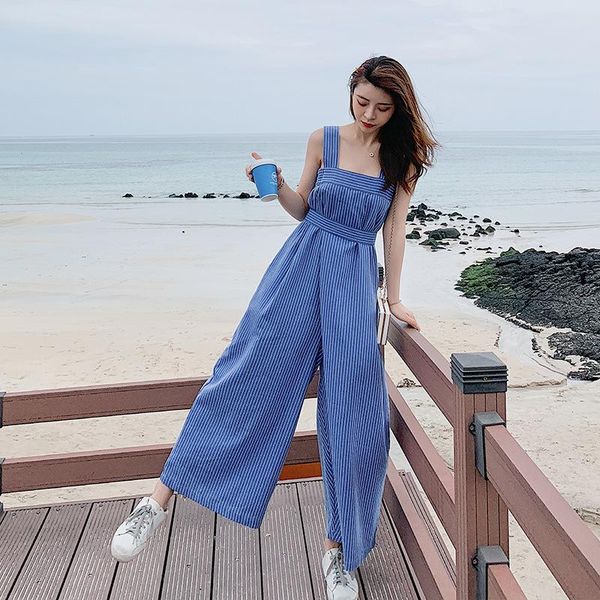 women's jumpsuits & rompers lady striped strap jumpsuit women 2021 long wide leg casual temperament, Black;white
women's jumpsuits & rompers lady striped strap jumpsuit women 2021 long wide leg casual temperament, Black;white