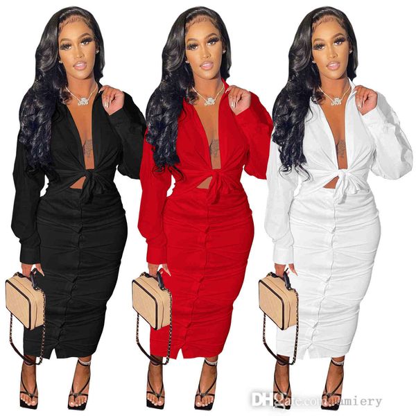women casual two piece dress autumn and winter solid color long sleeve button shirt and medium length skirts, White
women casual two piece dress autumn and winter solid color long sleeve button shirt and medium length skirts, White