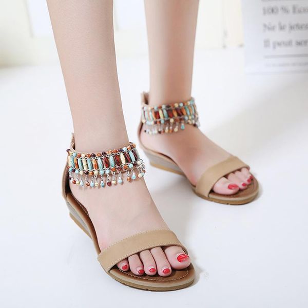 summer women's sandals bohemian ethnic style color matching tassel pearl back zipper wedge heel roman shoes high qualit, Black
summer women's sandals bohemian ethnic style color matching tassel pearl back zipper wedge heel roman shoes high qualit, Black