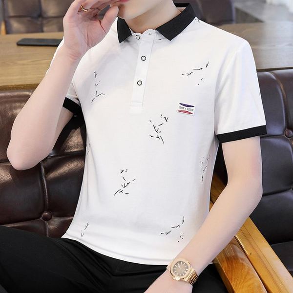 men's polos men shirts vintage print lapel casual shirt 2021 summer slim short sleeve tee formal social male clothing, White;black
men's polos men shirts vintage print lapel casual shirt 2021 summer slim short sleeve tee formal social male clothing, White;black