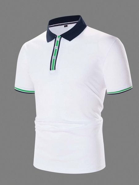 men contrast collar polo shirt y0jk#, White;black