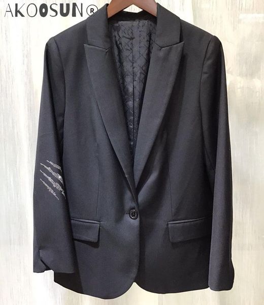 women's suits & blazers woman black blazer back strass rhinestone detail long sleeves single button flap pockets fashion coat 2021, White;black
women's suits & blazers woman black blazer back strass rhinestone detail long sleeves single button flap pockets fashion coat 2021, White;black