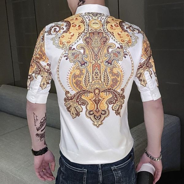 men's casual shirts 2021 spring men's shirt black gold paisley flower men slim fit dress streetwear social camisa masculina, White;black
men's casual shirts 2021 spring men's shirt black gold paisley flower men slim fit dress streetwear social camisa masculina, White;black