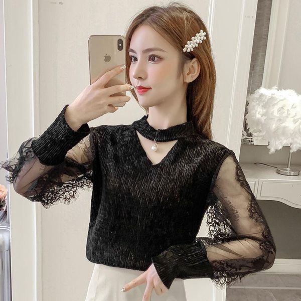 women's blouses & shirts blouse women spring and summer v-neck velvet stitching lace shirt long-sleeved blusas ropa de mujer, White
women's blouses & shirts blouse women spring and summer v-neck velvet stitching lace shirt long-sleeved blusas ropa de mujer, White