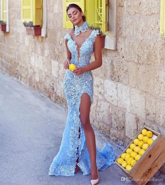 party dresses sky blue arabic evening with detachable train deep v neck lace appliqued mermaid prom dress sweep side split form, White;black
party dresses sky blue arabic evening with detachable train deep v neck lace appliqued mermaid prom dress sweep side split form, White;black
