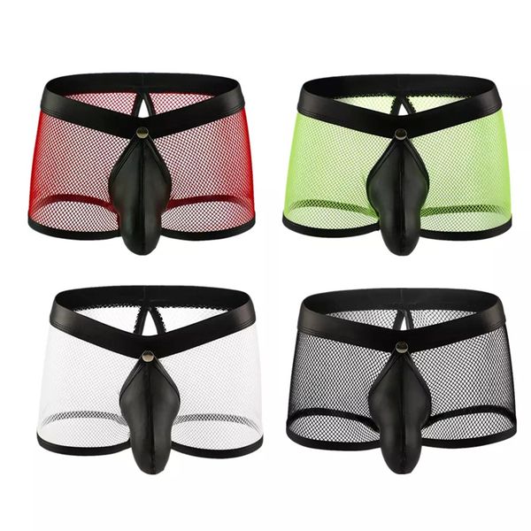 new man stretch breathable pu leather mesh men pouch open back male transparent trunks short for lovers temptation suit, Black;white
new man stretch breathable pu leather mesh men pouch open back male transparent trunks short for lovers temptation suit, Black;white