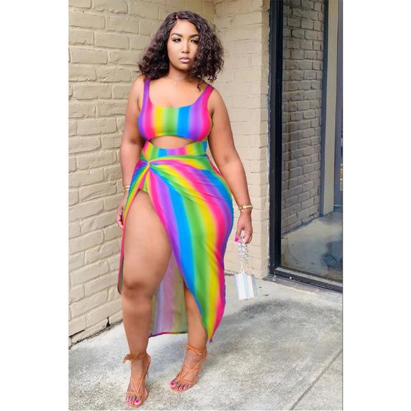 plus size tracksuits summer two-piece swimsuit women's fashion rainbow striped hollow one-piece skirt, Black
plus size tracksuits summer two-piece swimsuit women's fashion rainbow striped hollow one-piece skirt, Black